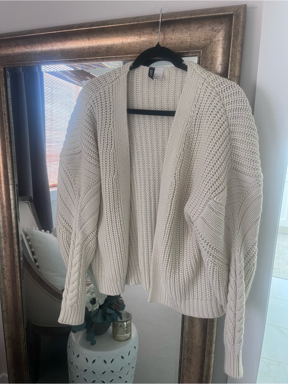 H&M Cream Chunky Cable Knit Open Cardigan Sweater